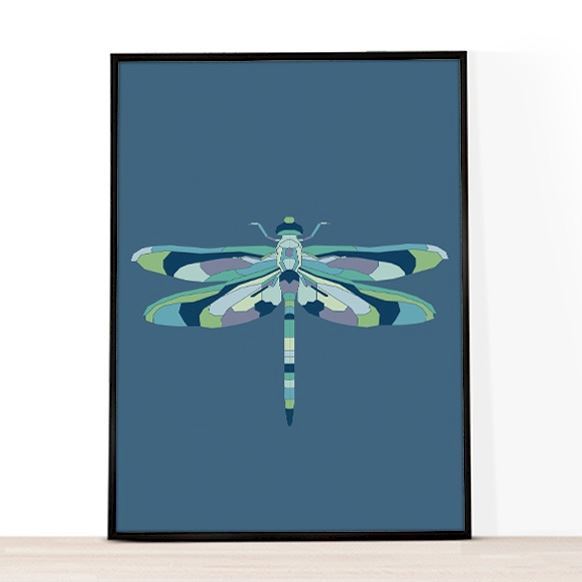 A4 illustration med guldsmed i blå farver
